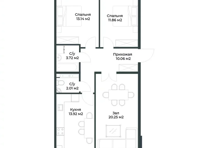 Квартира 3 комнаты 75 м² Ташкент, Узбекистан