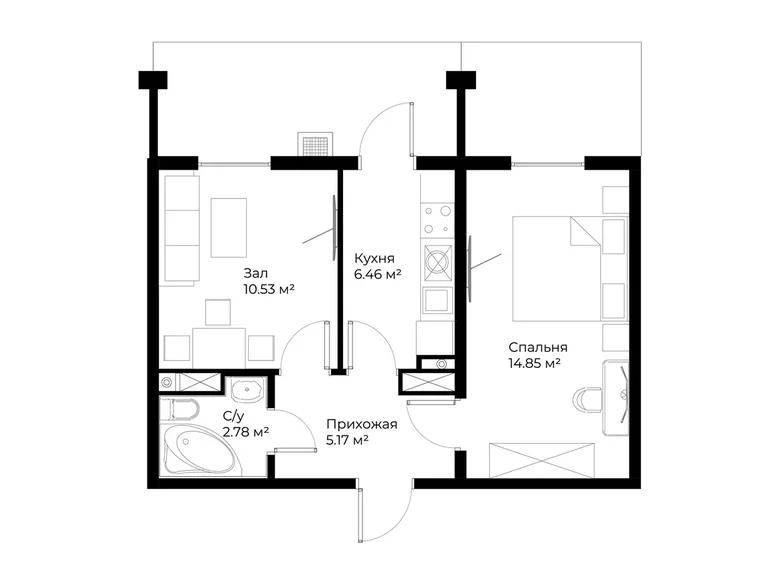 Квартира 2 комнаты 40 м² Ташкент, Узбекистан