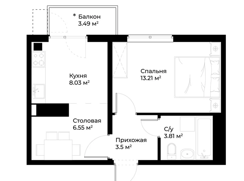 Квартира 1 комната 36 м² Ташкент, Узбекистан