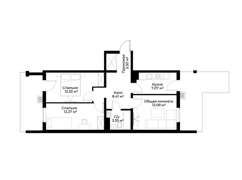 Квартира 3 комнаты 61 м² Ташкент, Узбекистан