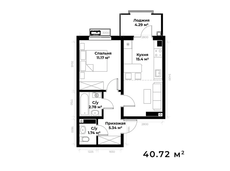 Квартира 1 комната 37 м² Ташкент, Узбекистан