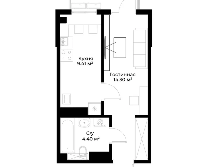 Квартира 1 комната 29 м² Ташкент, Узбекистан