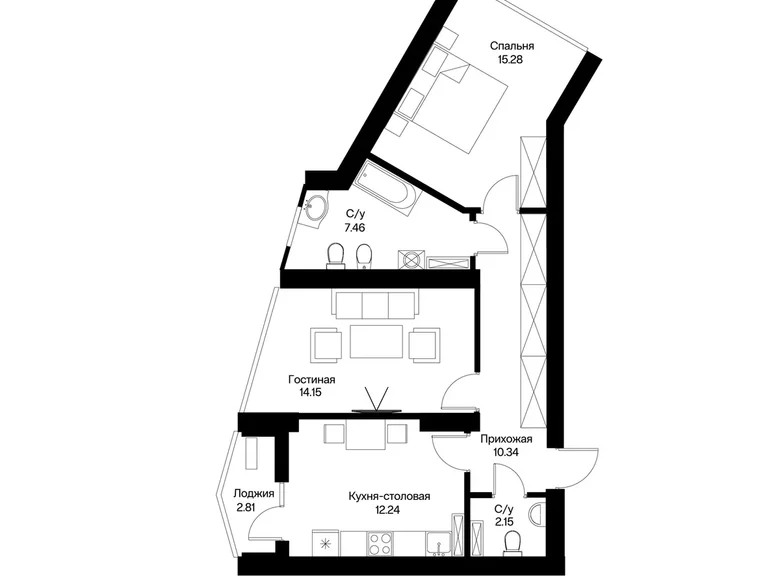 Квартира 2 комнаты 64 м² Ташкент, Узбекистан