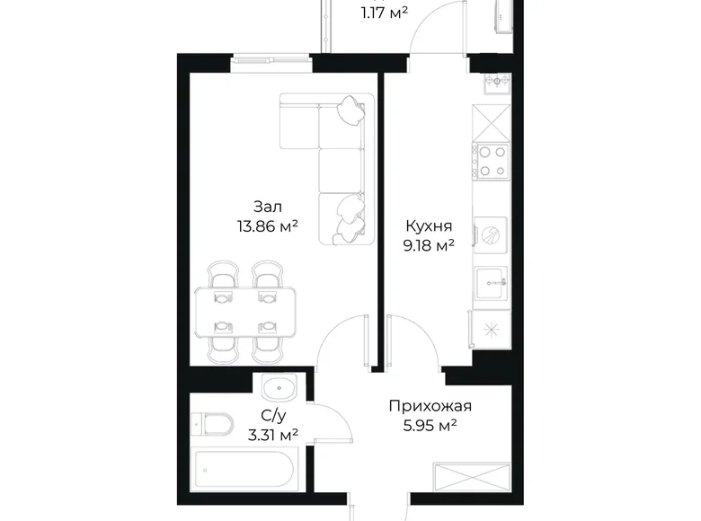 Kvartira 1 xona 33 m² Toshkentda