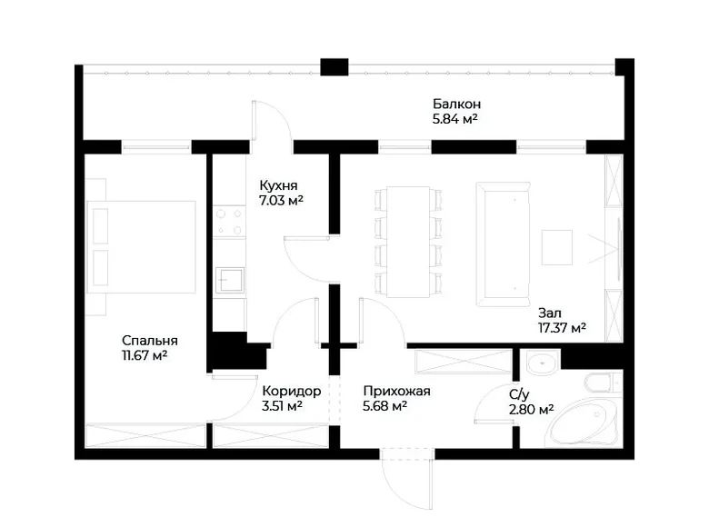 Kvartira 2 xonalar 54 m² Toshkentda