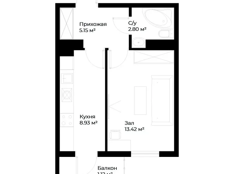 Квартира 1 комната 31 м² Ташкент, Узбекистан