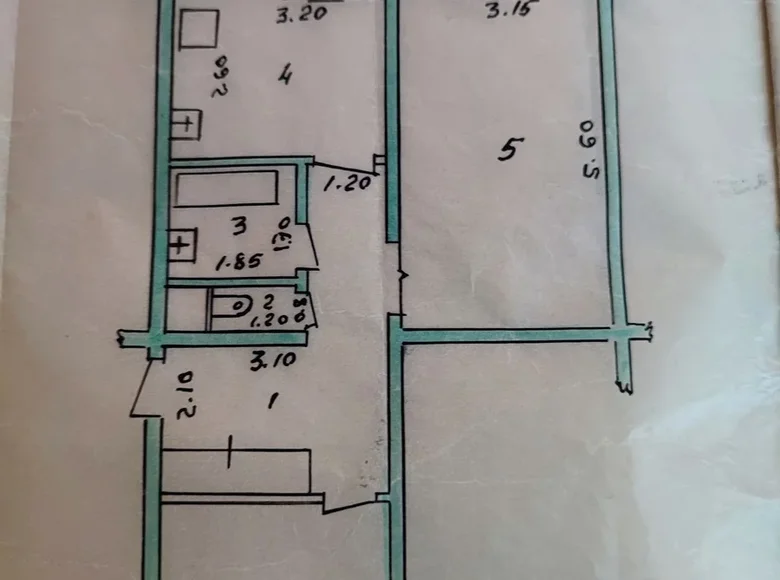 Kvartira 2 xonalar 63 m² Toshkentda