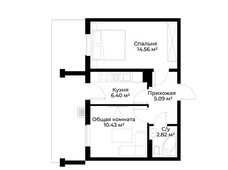 Квартира 2 комнаты 40 м² Ташкент, Узбекистан