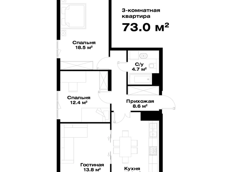 Квартира 3 комнаты 71 м² Ташкент, Узбекистан