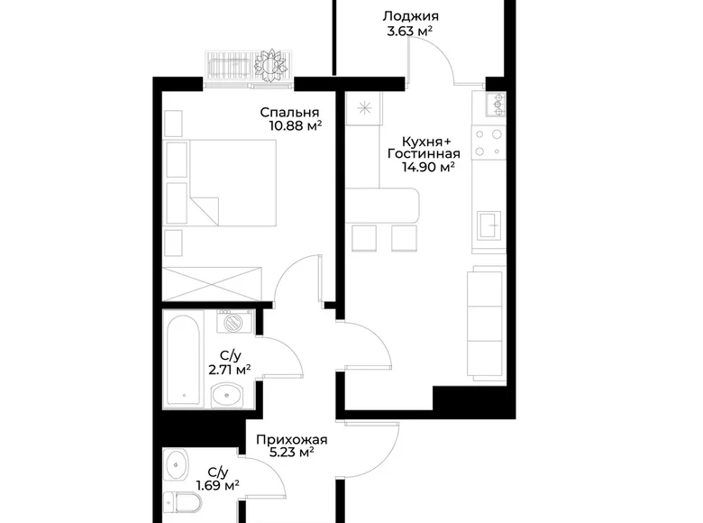 Квартира 1 комната 37 м² Ташкент, Узбекистан