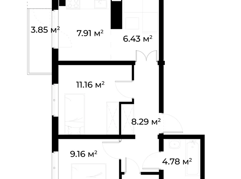 Квартира 2 комнаты 51 м² Ташкент, Узбекистан