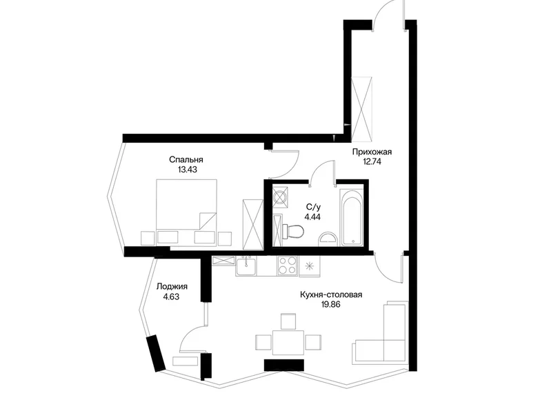 Квартира 1 комната 55 м² Ташкент, Узбекистан