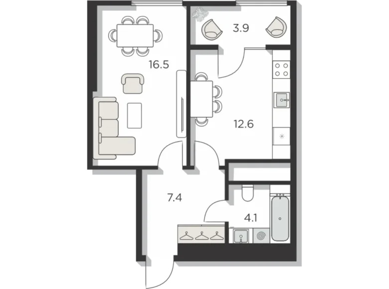 Kvartira 1 xona 45 m² Toshkentda