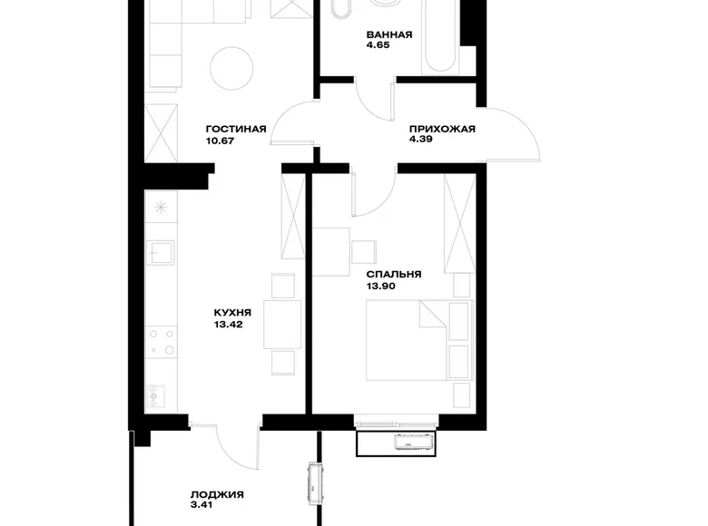 Квартира 2 комнаты 50 м² Ташкент, Узбекистан