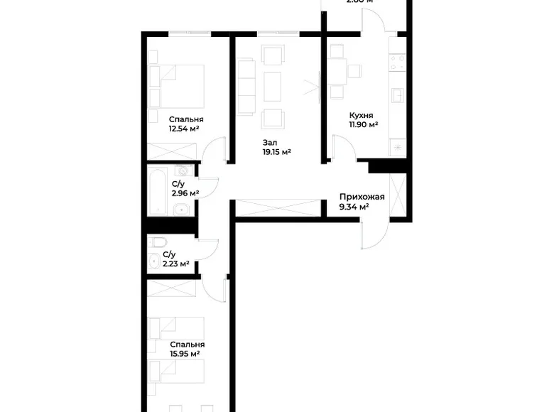 Kvartira 3 xonalar 77 m² in Shaykhontohur Tumani