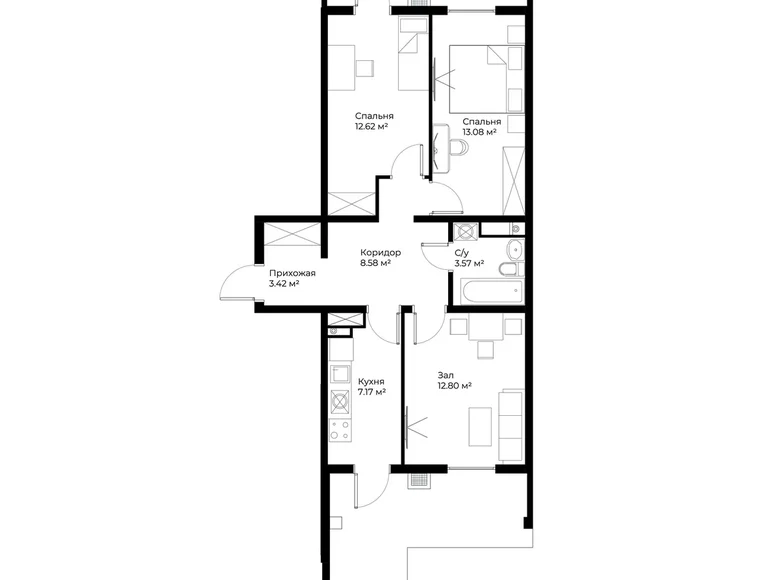 Квартира 3 комнаты 61 м² Ташкент, Узбекистан