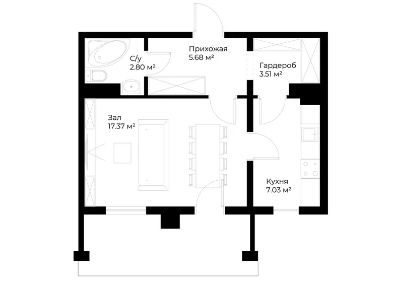 Квартира 1 комната 36 м² Ташкент, Узбекистан