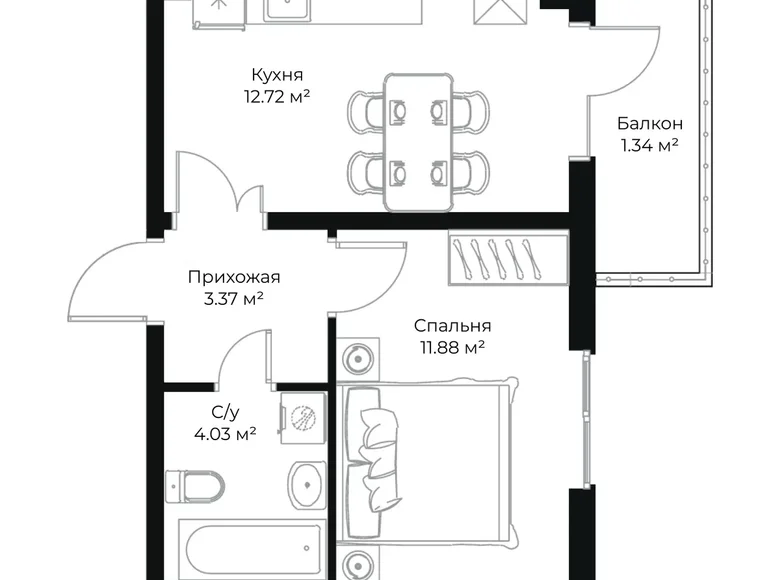 Kvartira 1 xona 33 m² Toshkentda