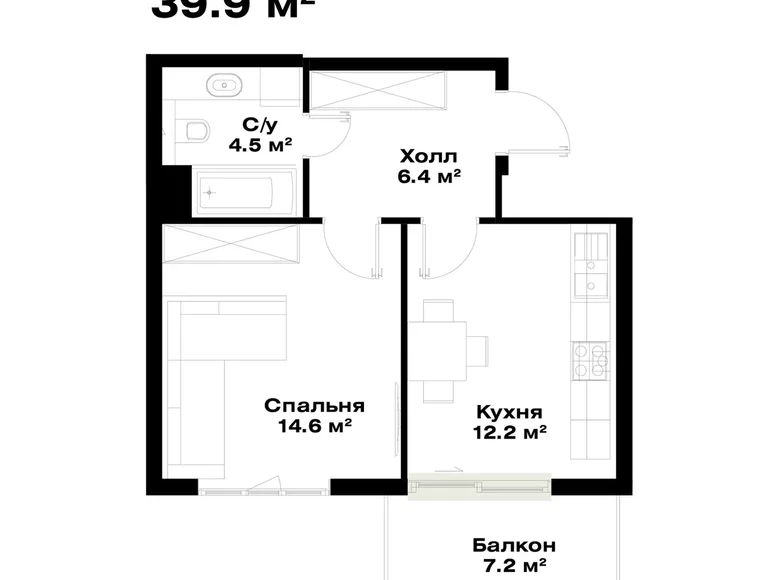 Kvartira 1 xona 40 m² Toshkentda