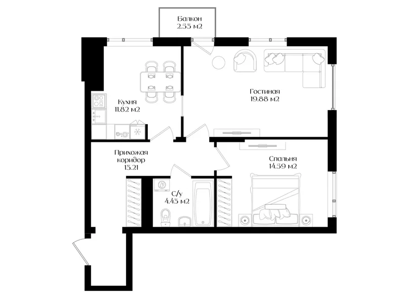 Kvartira 2 xonalar 65 m² Toshkentda