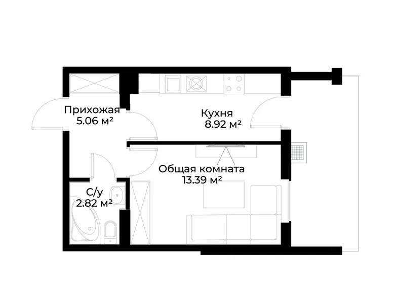 Квартира 1 комната 30 м² Ташкент, Узбекистан