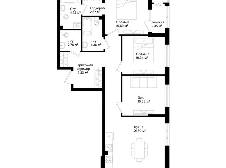 Квартира 3 комнаты 84 м² Ташкент, Узбекистан