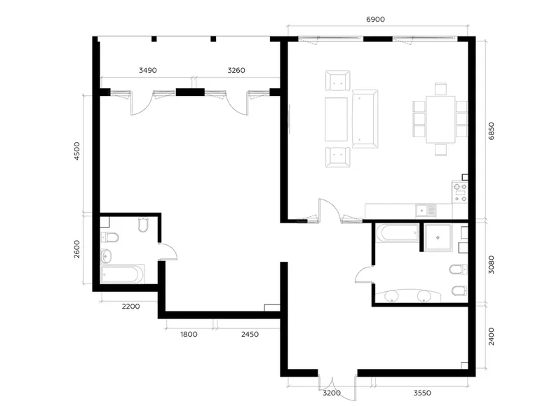 Kvartira 2 xonalar 146 m² Toshkentda