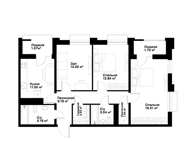 Квартира 3 комнаты 80 м² Ташкент, Узбекистан