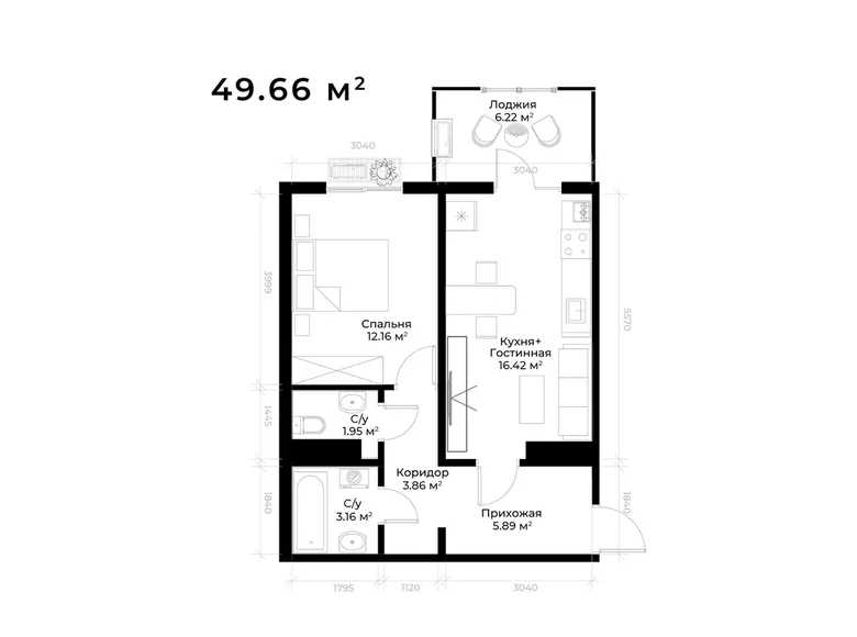 Квартира 1 комната 50 м² Ташкент, Узбекистан