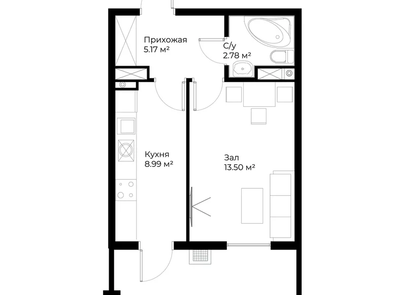 Квартира 1 комната 30 м² Ташкент, Узбекистан