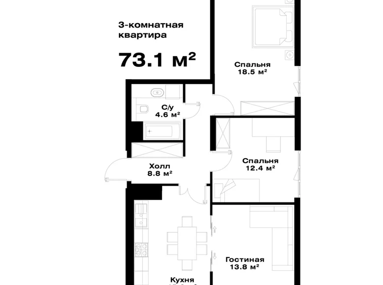 Квартира 3 комнаты 73 м² Ташкент, Узбекистан