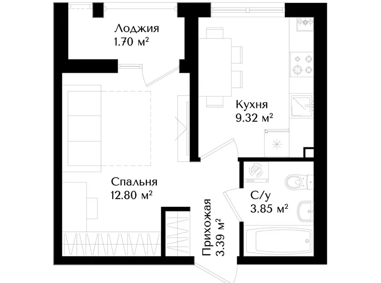 Квартира 1 комната 31 м² Ташкент, Узбекистан