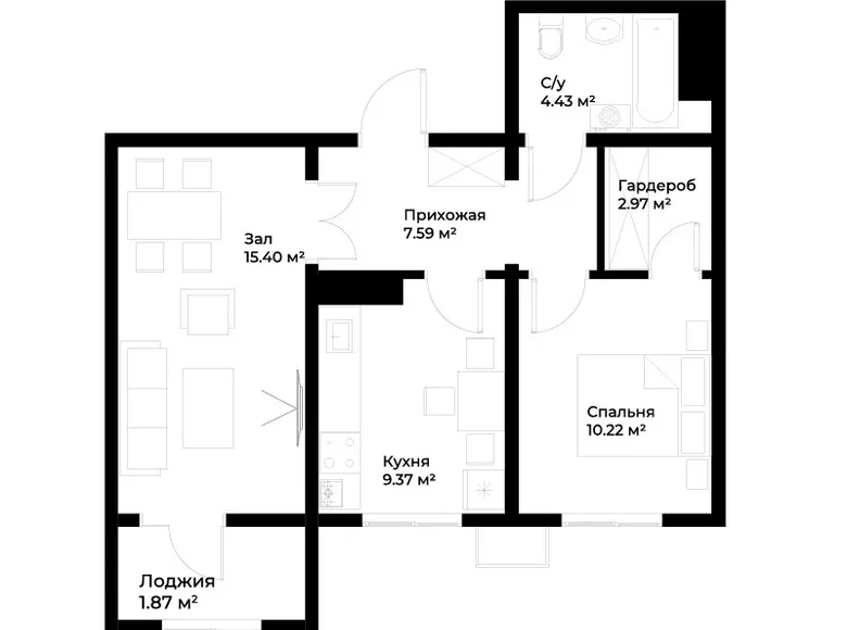 Kvartira 2 xonalar 52 m² in Shaykhontohur Tumani