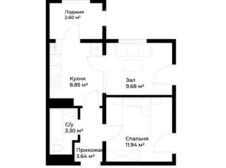 Kvartira 2 xonalar 40 m² in Shaykhontohur Tumani