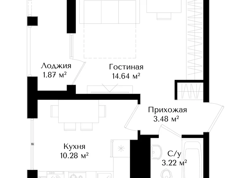 Kvartira 1 xona 33 m² Toshkentda