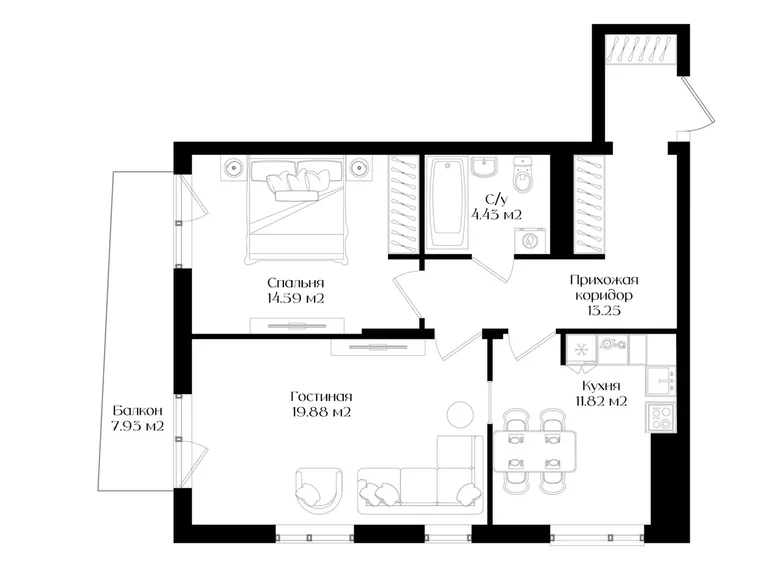 Kvartira 2 xonalar 68 m² Toshkentda