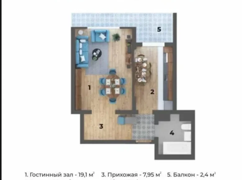 Квартира 1 комната 45 м² Ташкент, Узбекистан