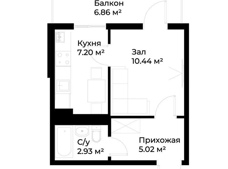 Kvartira 1 xona 28 m² Toshkentda