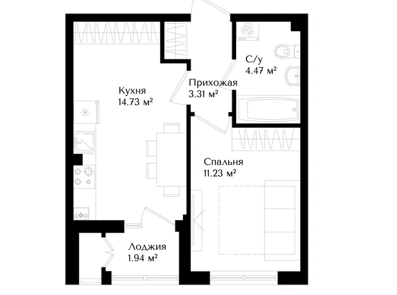 Kvartira 1 xona 35 m² Toshkentda