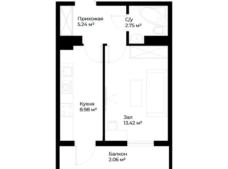 Квартира 1 комната 32 м² Ташкент, Узбекистан
