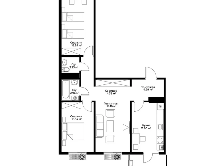 Квартира 3 комнаты 77 м² Ташкент, Узбекистан