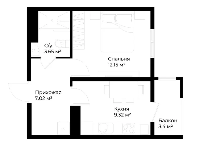 Квартира 1 комната 33 м² Ташкент, Узбекистан