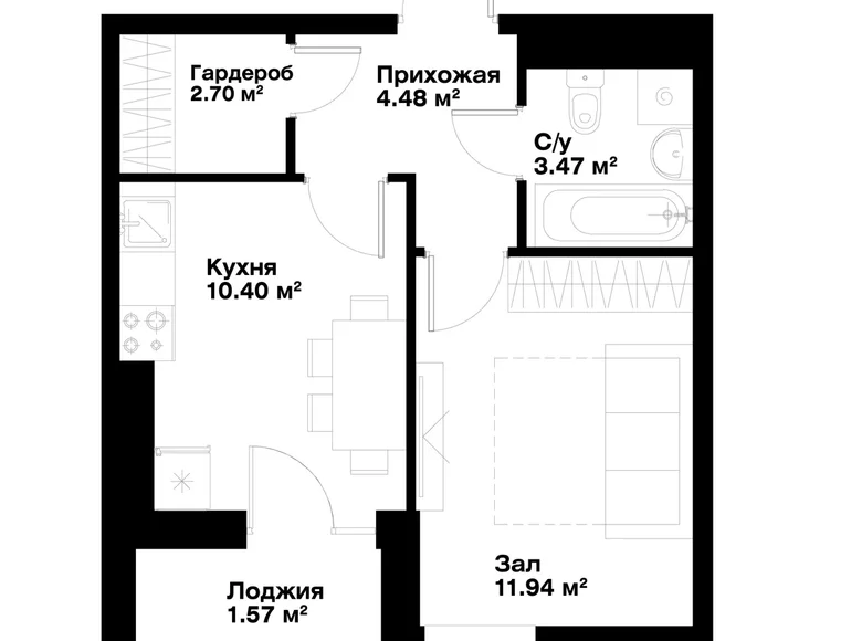 Квартира 1 комната 35 м² Ташкент, Узбекистан