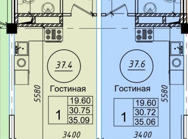 Квартира 1 комната 38 м² Ташкент, Узбекистан