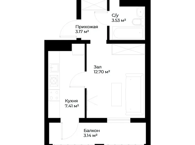 Квартира 1 комната 30 м² Ташкент, Узбекистан