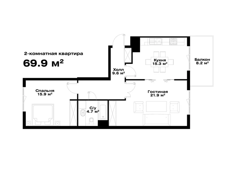 Квартира 2 комнаты 70 м² Ташкент, Узбекистан