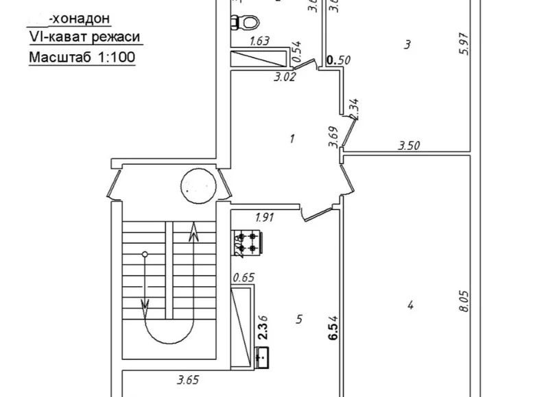 Kvartira 2 xonalar 95 m² Toshkentda