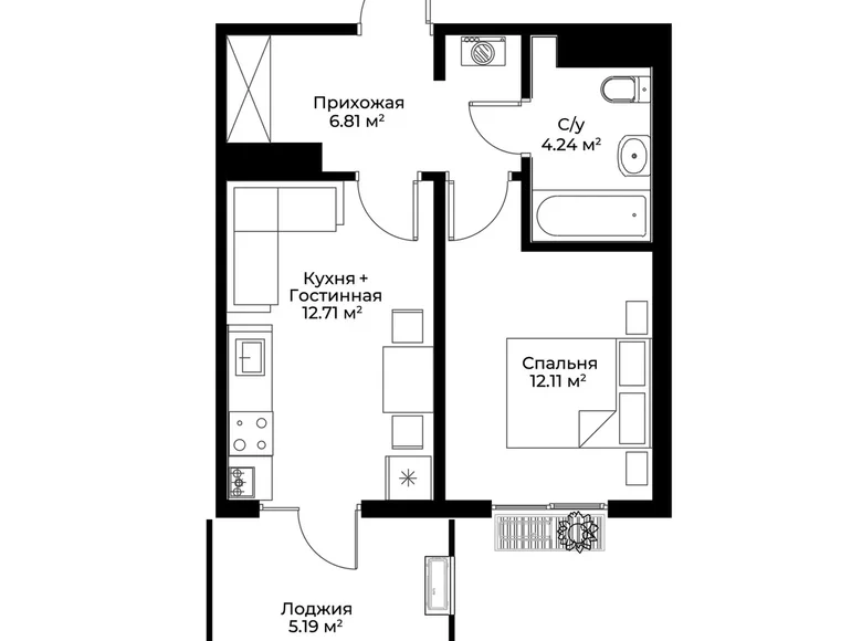 Квартира 1 комната 36 м² Ташкент, Узбекистан