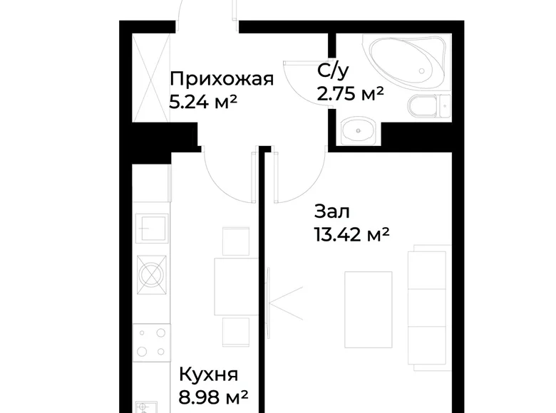 Квартира 1 комната 30 м² Ташкент, Узбекистан