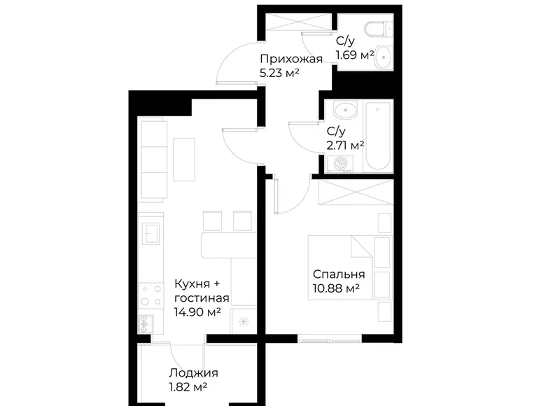 Kvartira 1 xona 37 m² in Shaykhontohur Tumani